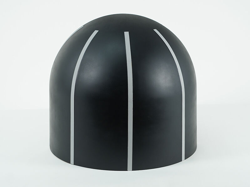 Satcom aircraft radome. Black paint exterior with white lightning diverters.