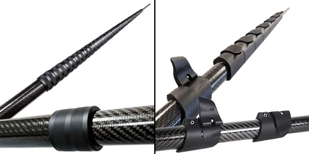 alt="Compression ring twist clamps (left) and our flip and twist locking clamps (right)"